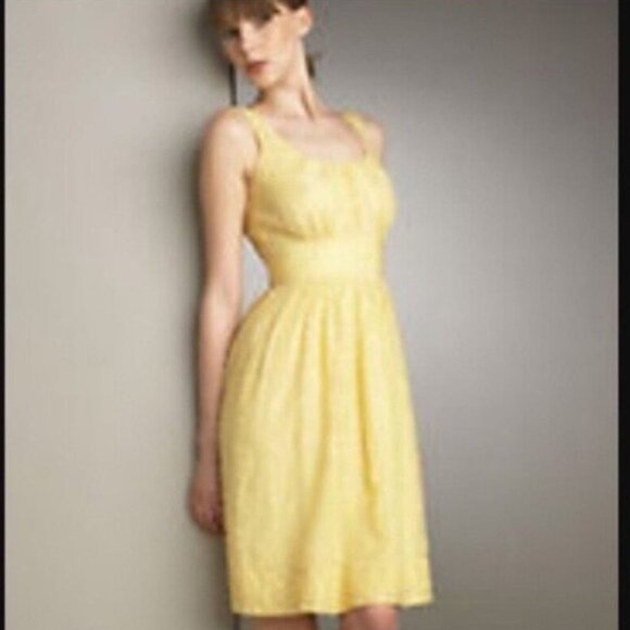 Vince Yellow Silk Blend Burnout Spot Polka Dot Tank Knee Length Dress - Picture 2 of 11